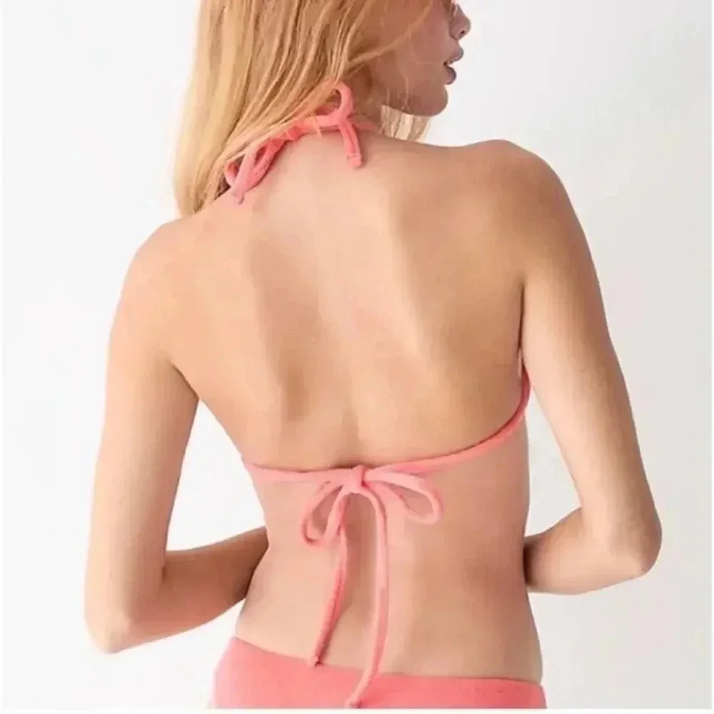 J.Crew Tie back bandeau bikini top in terry Coral Size 2X New With Tags!